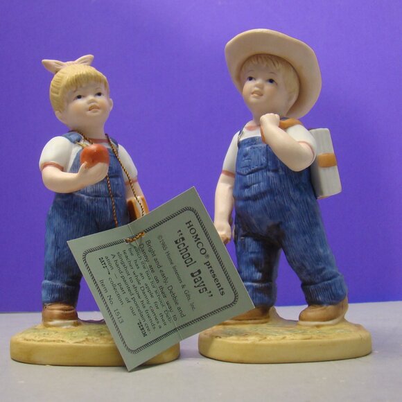 Homco Denim Days School Days Figurine #1513 Kids Boy Girl Americana Vintage tag - Picture 1 of 16